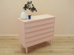 Commode rose danoise des années 1970, quatre tiroirs, placage de teck.