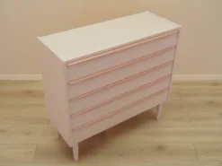 Commode rose danoise des années 1970, quatre tiroirs, placage de teck.