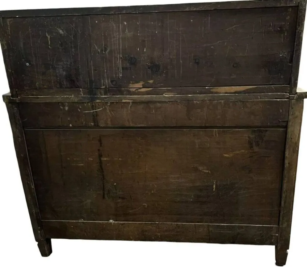Commode scribanne époque louis XVI en ronce de noyer à décor marqueté