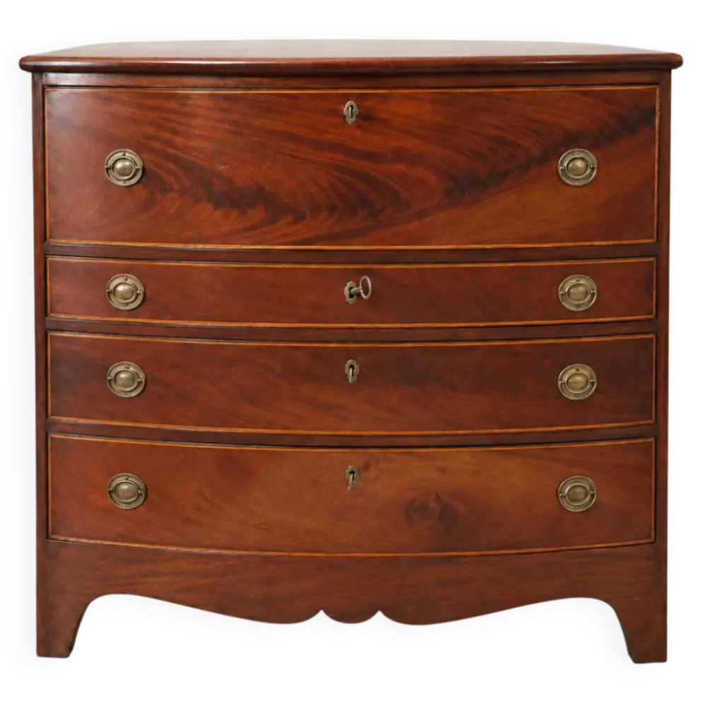 Commode-secrétaire à abattant en acajou flammé, style anglais
