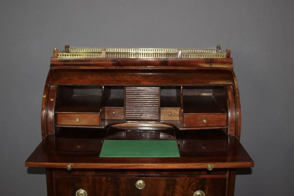 Commode Secrétaire à Cylindre en Acajou XIX