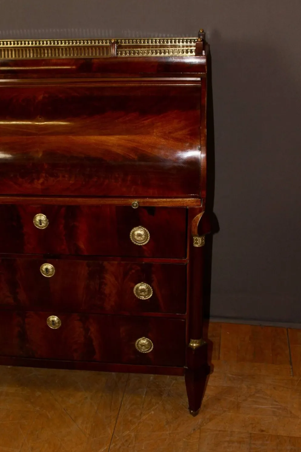 Commode Secrétaire à Cylindre en Acajou XIX