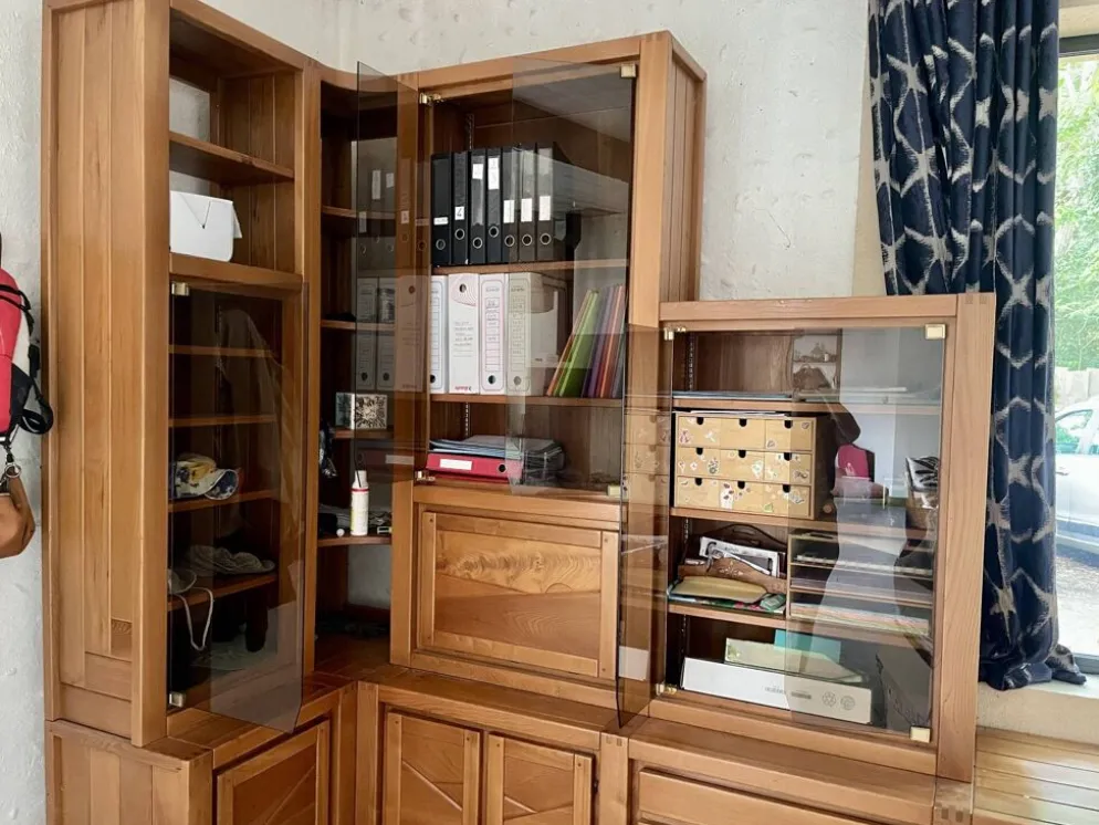 Commode étagère buffet d'angle en orme massif desmarchelier