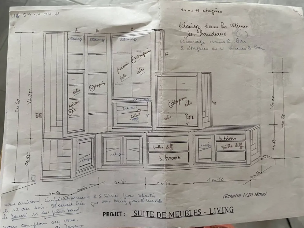 Commode étagère buffet d'angle en orme massif desmarchelier