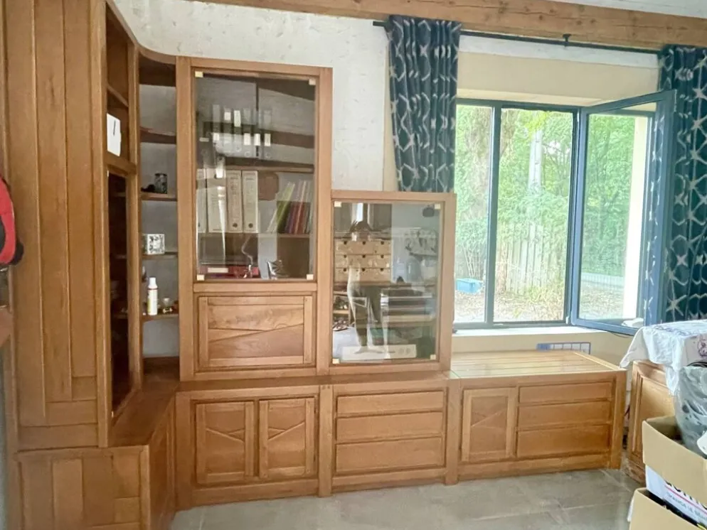 Commode étagère buffet d'angle en orme massif desmarchelier
