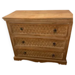 Commode à 3 tiroirs en bois massif, d'inspiration ethnique ou bohème chic