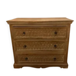 Commode à 3 tiroirs en bois massif, d'inspiration ethnique ou bohème chic