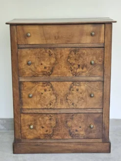commode 4 tiroirs meuble rangement bois ronce de noyer ancienne vintag