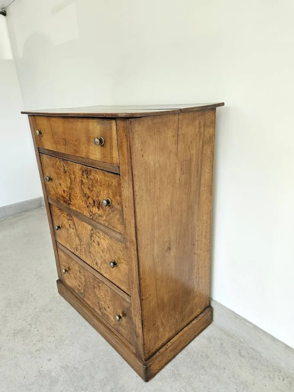 commode 4 tiroirs meuble rangement bois ronce de noyer ancienne vintag