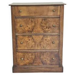 commode 4 tiroirs meuble rangement bois ronce de noyer ancienne vintag