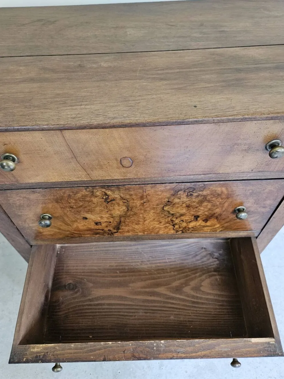 commode 4 tiroirs meuble rangement bois ronce de noyer ancienne vintag