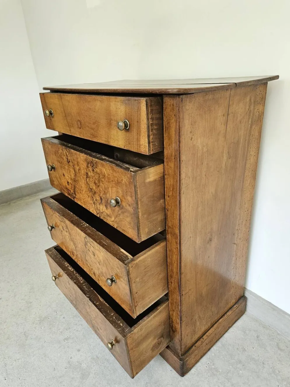 commode 4 tiroirs meuble rangement bois ronce de noyer ancienne vintag