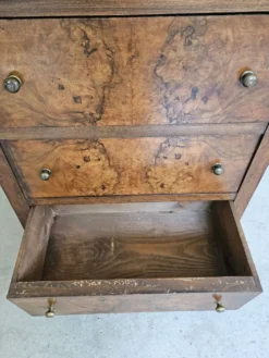 commode 4 tiroirs meuble rangement bois ronce de noyer ancienne vintag