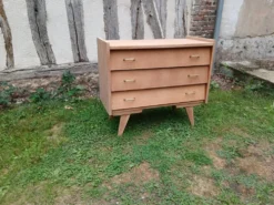 Commode 3 tiroirs pieds compas bois brut
