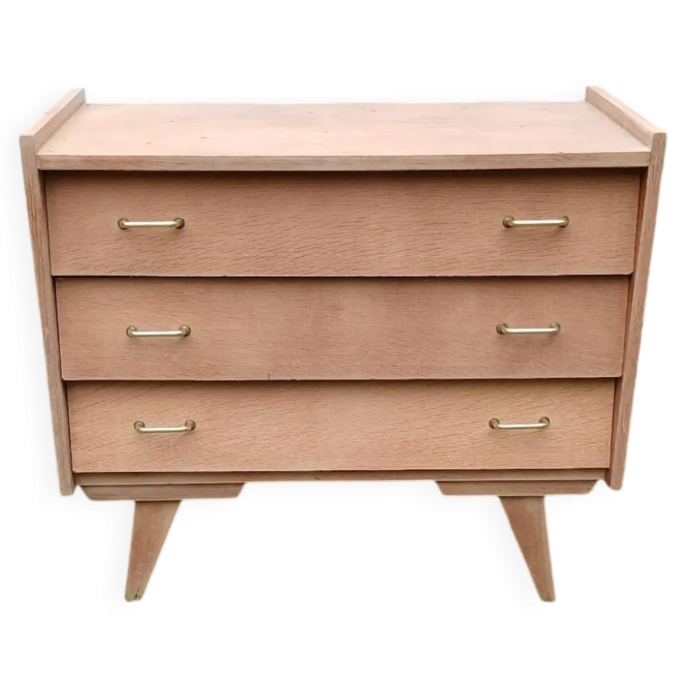 Commode 3 tiroirs pieds compas bois brut