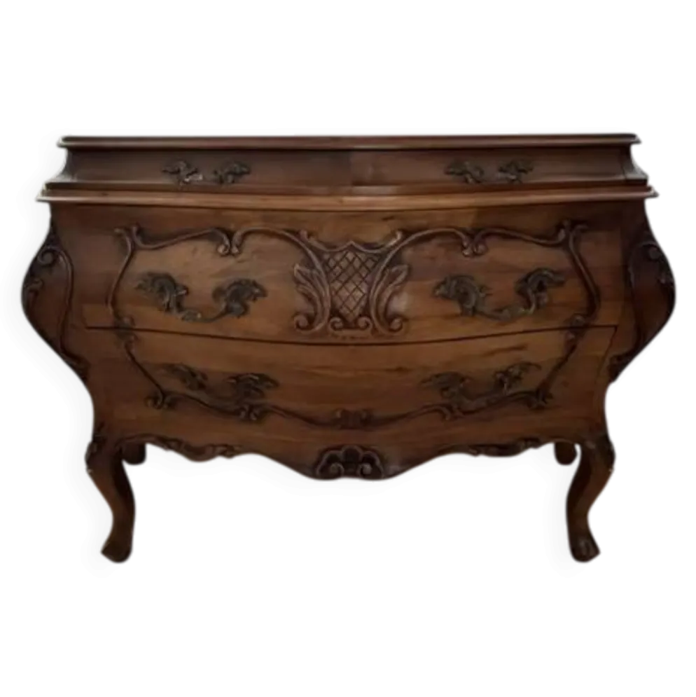 Commode tombeau style Louis XV en bois à décor sculpté – 4 tiroirs