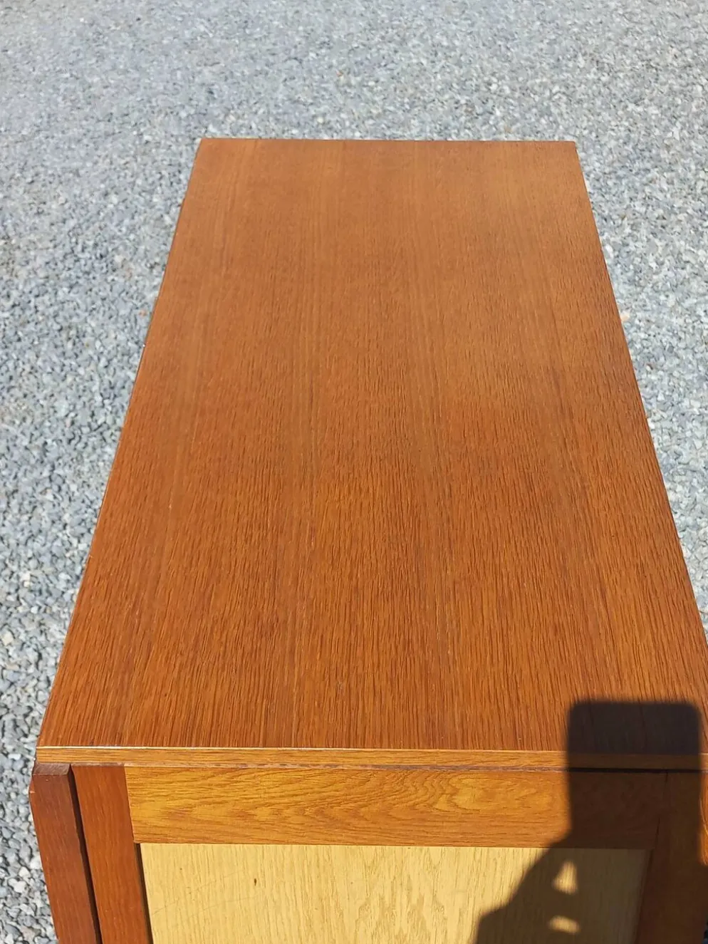 Commode vintage en chêne blond pieds compas 4 tiroirs des années 50
