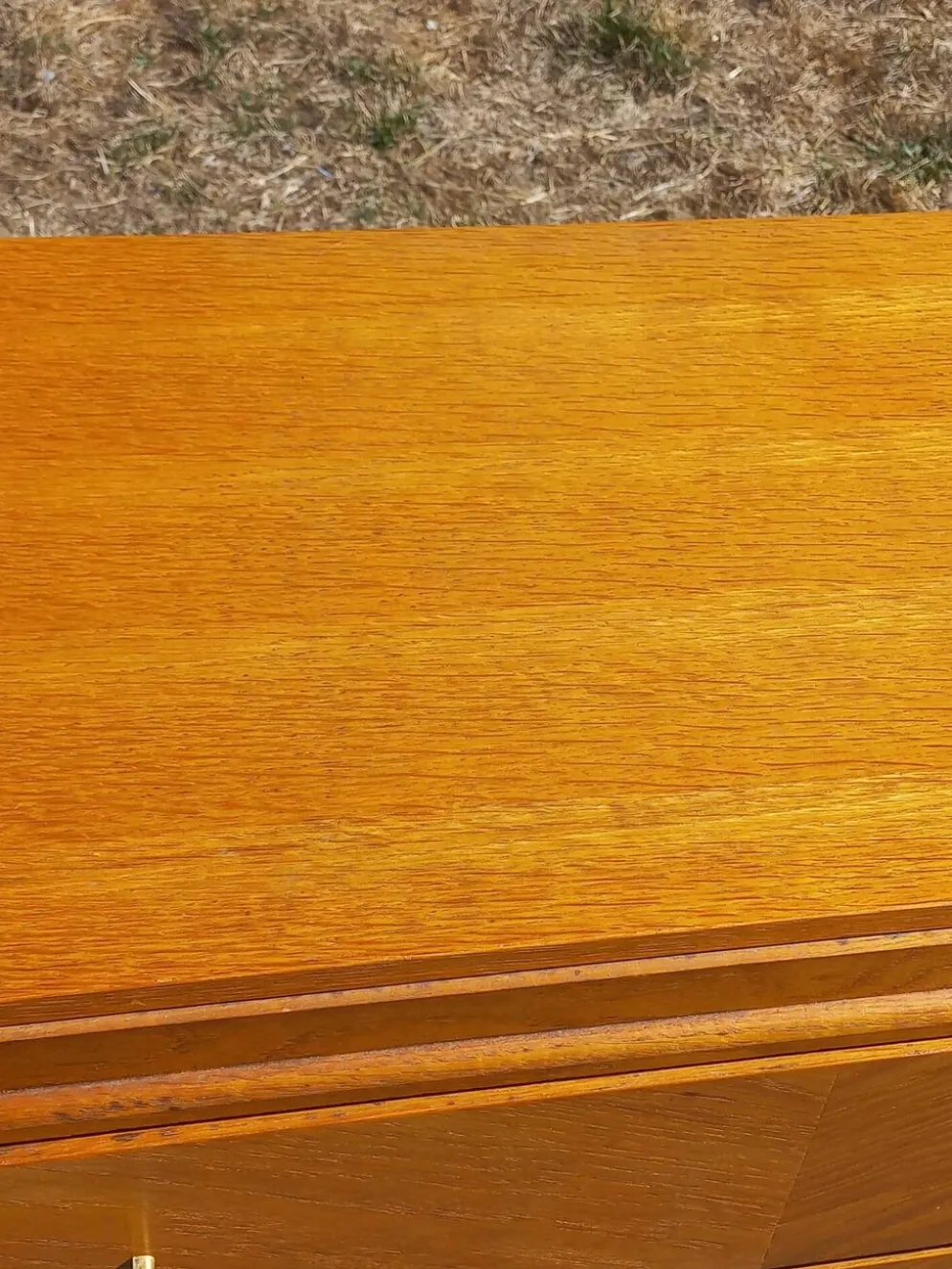 Commode vintage en chêne blond pieds compas 4 tiroirs des années 50