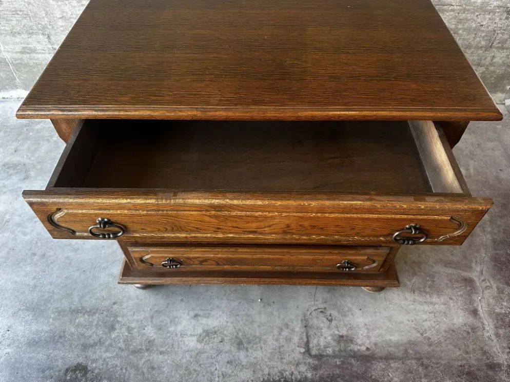 Commode vintage en chêne et placage à 4 tiroirs
