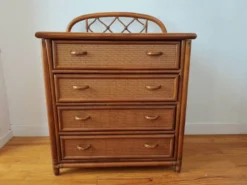 Commode vintage en rotin et cannage années 70