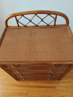Commode vintage en rotin et cannage années 70