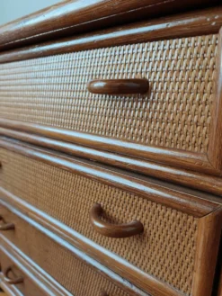 Commode vintage en rotin et cannage années 70