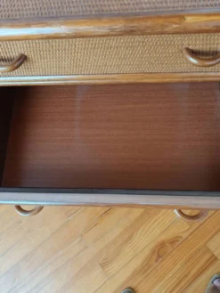 Commode vintage en rotin et cannage années 70