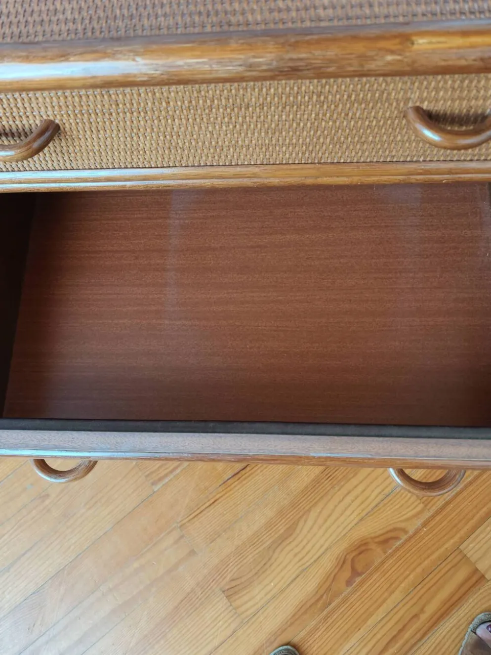 Commode vintage en rotin et cannage années 70