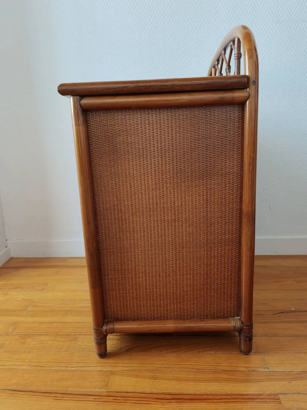 Commode vintage en rotin et cannage années 70