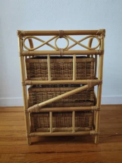 Commode vintage en rotin et osier