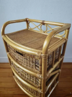 Commode vintage en rotin et osier