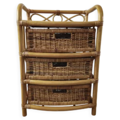 Commode vintage en rotin et osier