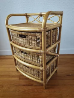 Commode vintage en rotin et osier