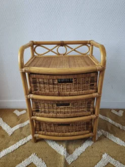 Commode vintage en rotin et osier
