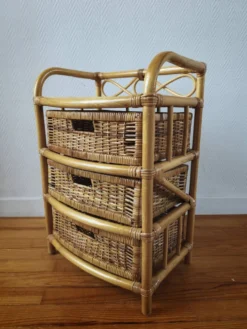 Commode vintage en rotin et osier
