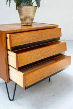 Commode vintage en teck des années 50, meuble bas, buffet