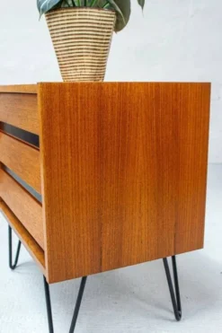 Commode vintage en teck des années 50, meuble bas, buffet