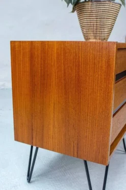 Commode vintage en teck des années 50, meuble bas, buffet