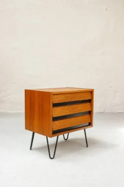 Commode vintage en teck des années 50, meuble bas, buffet