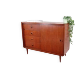 Commode vintage style années 60-70, motif teck, style rétro.
