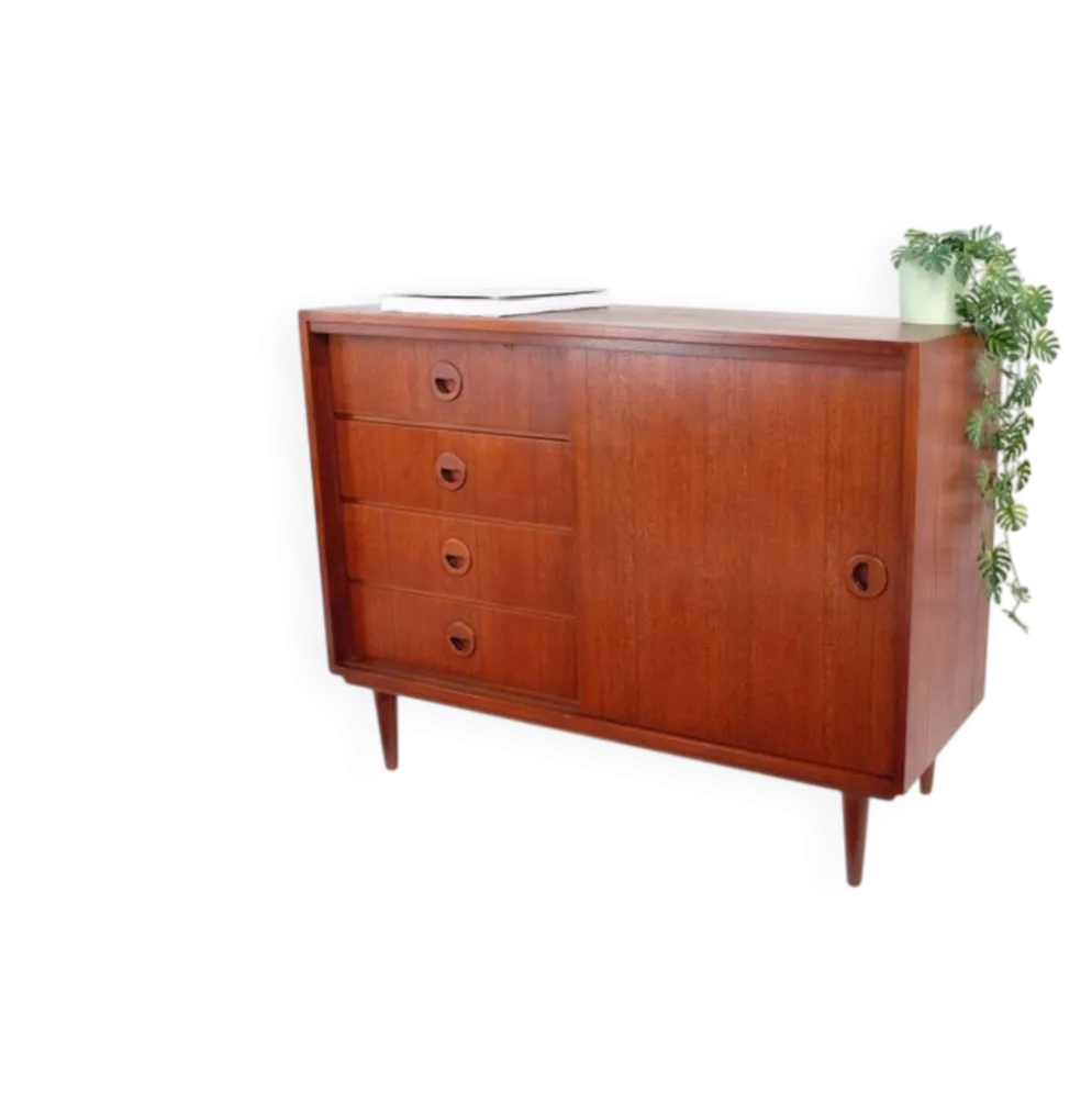 Commode vintage style années 60-70, motif teck, style rétro.