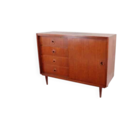 Commode vintage style années 60-70, motif teck, style rétro.