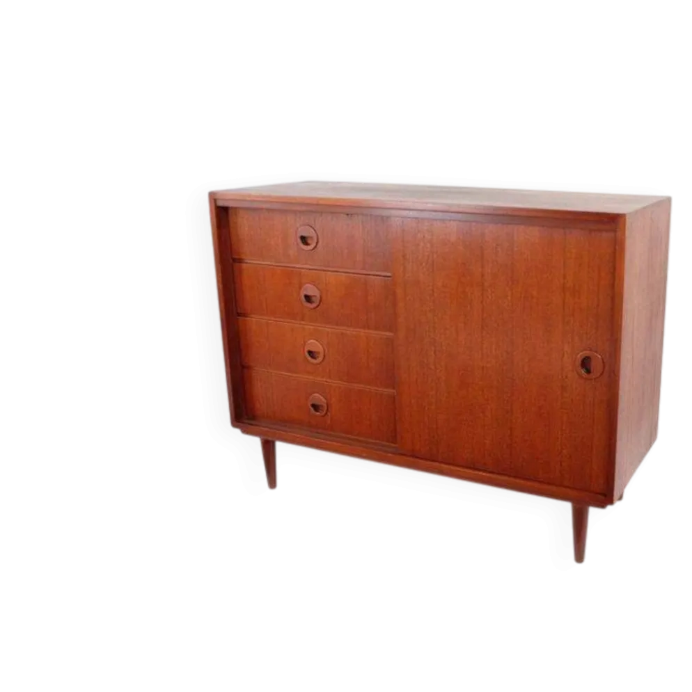 Commode vintage style années 60-70, motif teck, style rétro.
