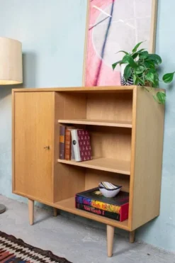 Commode vintage, étagère, buffet, chêne, milieu du siècle années 1960