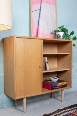 Commode vintage, étagère, buffet, chêne, milieu du siècle années 1960