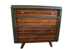 Commode vintage 4 tiroirs verte et bois