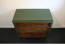 Commode vintage 4 tiroirs verte et bois