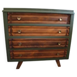 Commode vintage 4 tiroirs verte et bois