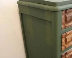 Commode vintage 4 tiroirs verte et bois