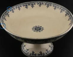Compotier ancien en faïence Terre de Fer - Décor floral bleu